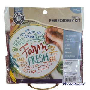 Art Skills Crafter's Closet "Farm Fresh" Rustic Farm Style Embroidery Kit NWT
